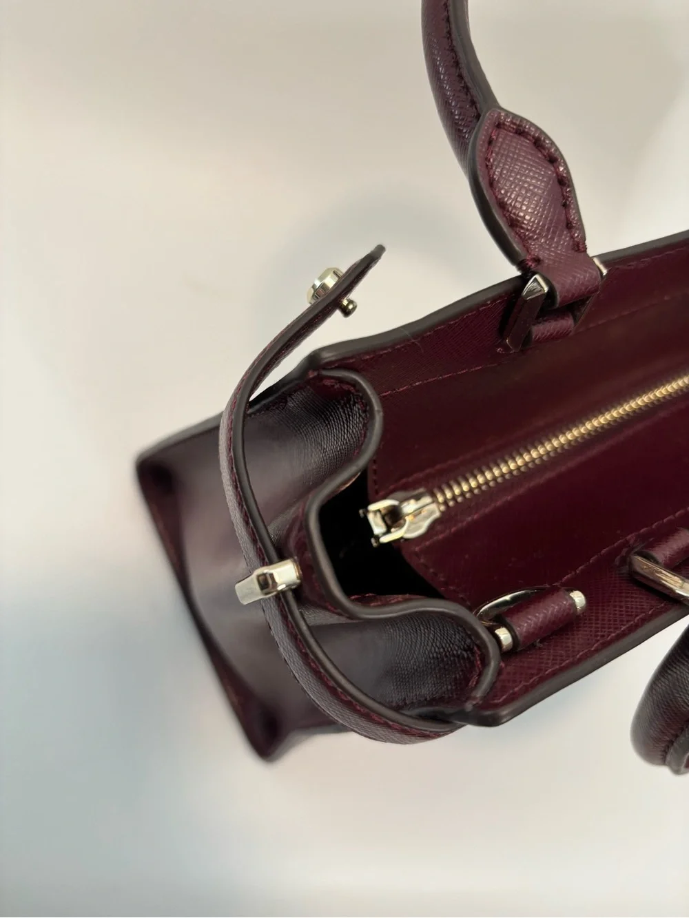 KATE SPADE ($359) Staci Small Satchel Bag in Cherrywood Saffiano Leather